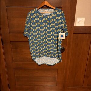 LuLaRoe Blue and Yellow Floral Short Sleeve Top